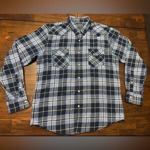 American Rag Pearl Snap Blue Plaid Long Sleeve Flannel Shirt Men’s Size L